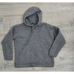 GAP Womens Gray 100% Lambswool Knit Hoodie Sweater Size Medium Heather Grey‎